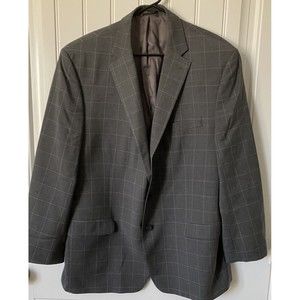 Lauren Ralph Lauren‎ Mens Blazer 42L Gray Windowpane Wool Jacket Career Office